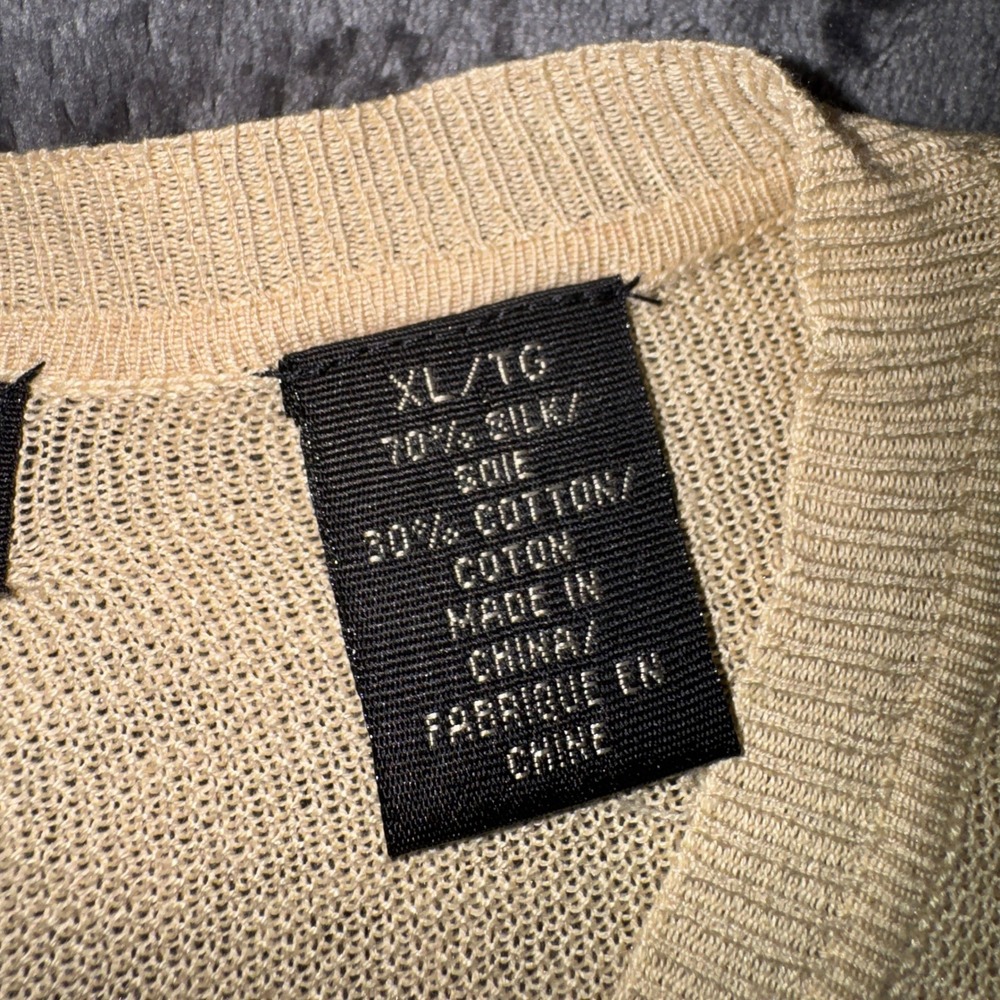 Northern Isles Premium Mens XL Tan Silk Cotton Blend V-Neck Sweater Beige Knit - Picture 7 of 14